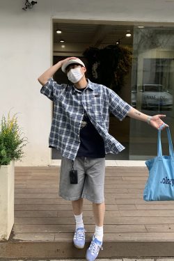 Vintage-Inspired Short Sleeve Plaid Casual Shirt for Men and Women - Loose Fit, Versatile Summer Shirt Jacket for Couples