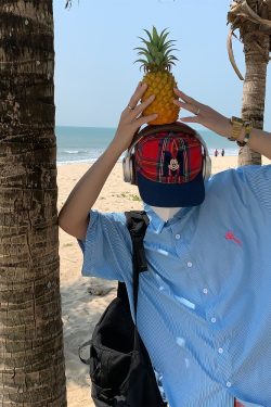 Vintage-Inspired Small Embroidery Vertical Striped Short Sleeve Shirt for Couples - Casual Summer Loose Fit Top