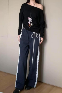 Vintage-Inspired Women's Lace Trim Wide-Leg Casual Pants - Draped Loose Straight Long Trousers for a Chic Retro Look