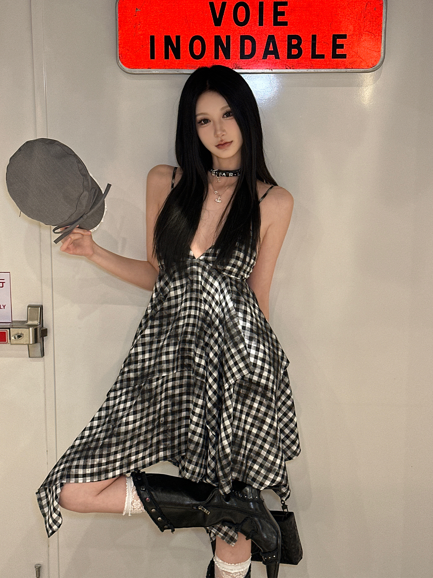 Vintage Irregular Double-Layer Plaid Camisole Dress for Women - Spicy Girl Y2K Inspired Layered Style Vintage Irregular Double-Layer Plaid Camisole Dress for Women - Spicy Girl Y2K Inspired Layered Style