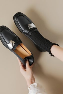 Vintage Italian Chunky-Heeled Square-Toe Slip-On Loafers for Women - Retro Style Footwear