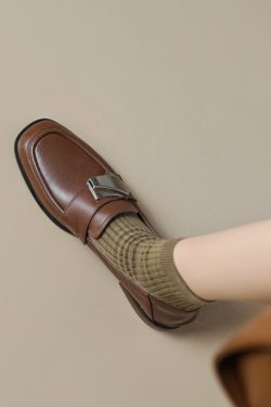 Vintage Italian Chunky-Heeled Square-Toe Slip-On Loafers for Women - Retro Style Footwear