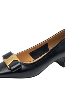 Vintage Italian Leather Chunky Heel Single Shoes for Women - Mid-Heel Square Toe Shallow Mouth Footwear