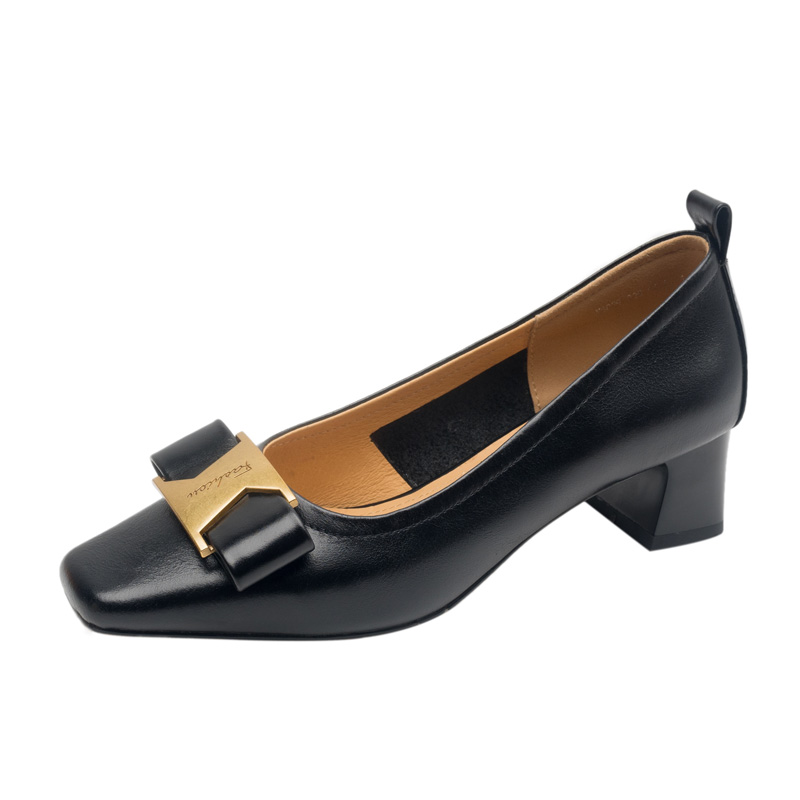 Vintage Italian Leather Chunky Heel Single Shoes for Women - Mid-Heel Square Toe Shallow Mouth Footwear Vintage Italian Leather Chunky Heel Single Shoes for Women - Mid-Heel Square Toe Shallow Mouth Footwear