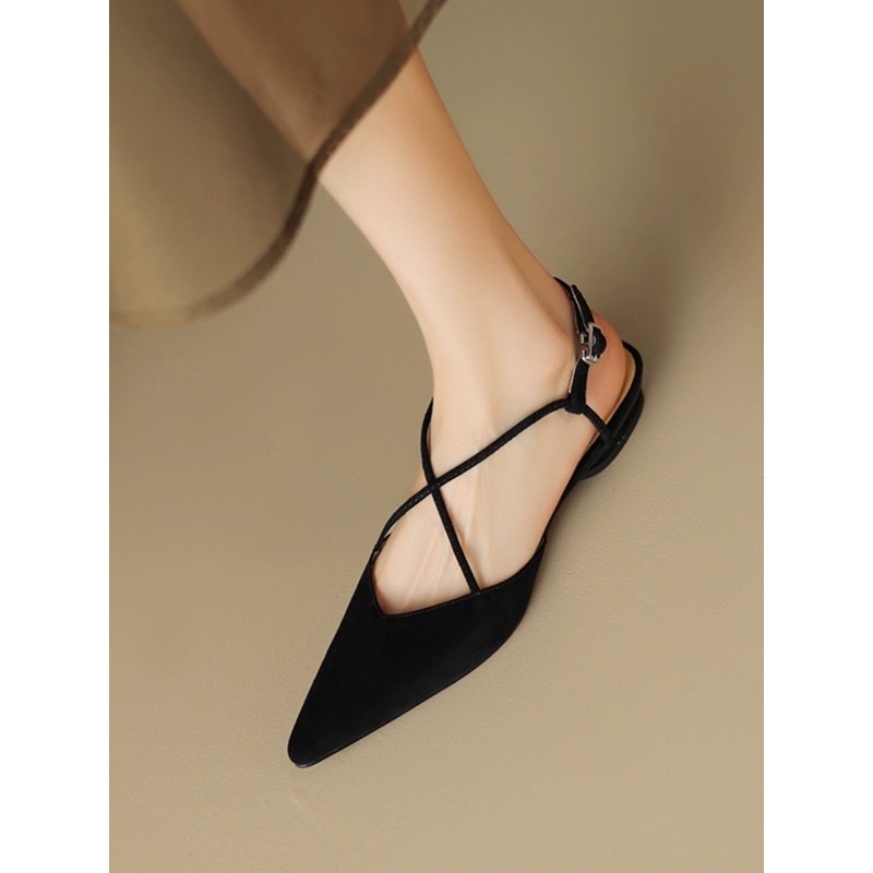 Vintage Italian Leather Mary Jane Flat Sandals for Women, Chunky Heels, Pointed Toe, Retro Style Vintage Italian Leather Mary Jane Flat Sandals for Women, Chunky Heels, Pointed Toe, Retro Style