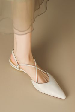 Vintage Italian Leather Mary Jane Flat Sandals for Women, Chunky Heels, Pointed Toe, Retro Style