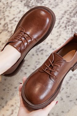 Vintage Italian-Style Soft-Soled Leather Shoes for Women - Comfortable 3.5 cm Low Heels for Everyday Wear