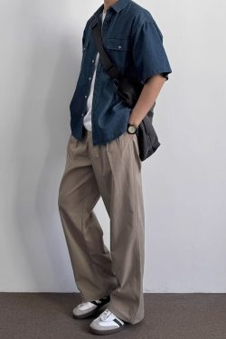 Vintage Japanese-Style Distressed Denim Short Sleeve Shirt for Men & Women, Summer Loose Fit, Double Pocket Workwear Trend
