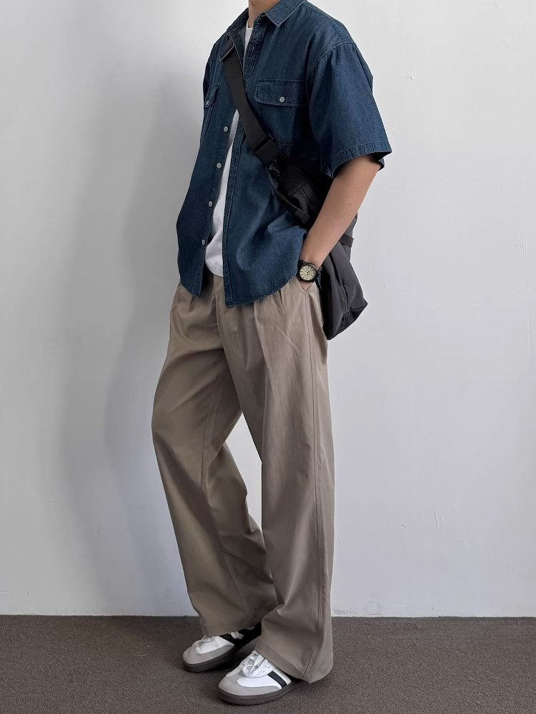 Vintage Japanese-Style Distressed Denim Short Sleeve Shirt for Men & Women, Summer Loose Fit, Double Pocket Workwear Trend Vintage Japanese-Style Distressed Denim Short Sleeve Shirt for Men & Women, Summer Loose Fit, Double Pocket Workwear Trend