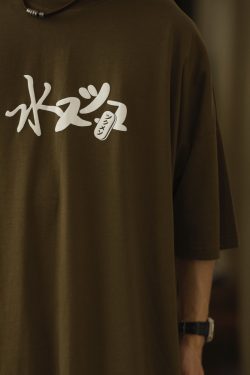 Vintage Japanese Style Printed Short-Sleeve T-Shirt for Men, Loose Fit Heavyweight Summer Top