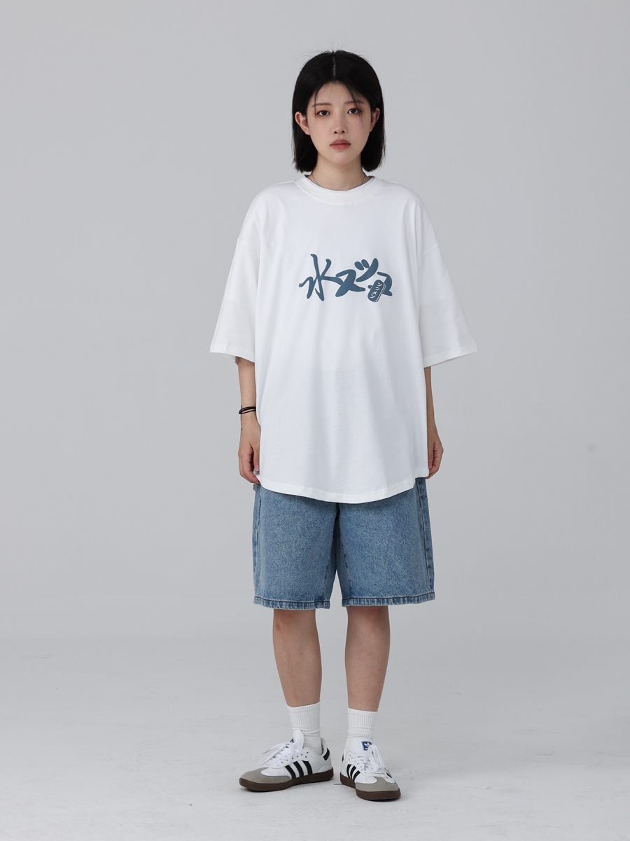 Vintage Japanese Style Printed Short-Sleeve T-Shirt for Men, Loose Fit Heavyweight Summer Top Vintage Japanese Style Printed Short-Sleeve T-Shirt for Men, Loose Fit Heavyweight Summer Top