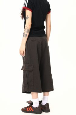 Vintage Khaki Cargo Seven-Point Pants for Men and Women - Unisex Multi-Pocket Loose Shorts for American Street Style Fashion