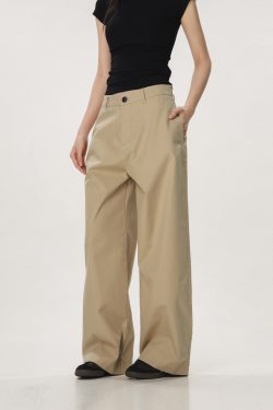 Vintage Khaki Casual Pants for Men and Women - Summer Loose Straight Leg Slightly Flared Wide-Leg Trousers, Versatile 90s Style