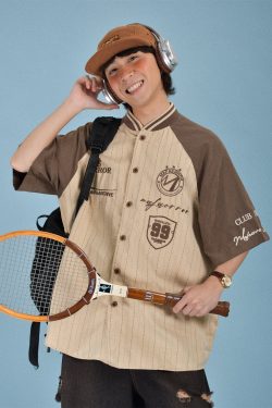 Vintage Knitted Baseball Striped Short Sleeve Cardigan for Men - Trendy Color Block Summer Top, 2024 Fashion Essential