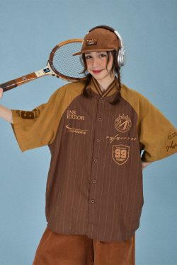 Vintage Knitted Baseball Striped Short Sleeve Cardigan for Men - Trendy Color Block Summer Top, 2024 Fashion Essential