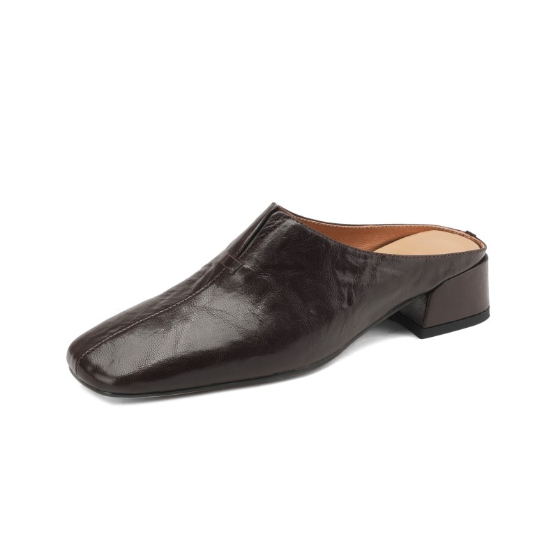 Vintage Lambskin One-Strap Half-Slide Mid-Heel Open-Toe Sandals for Women - Italian Style Casual Footwear Vintage Lambskin One-Strap Half-Slide Mid-Heel Open-Toe Sandals for Women - Italian Style Casual Footwear