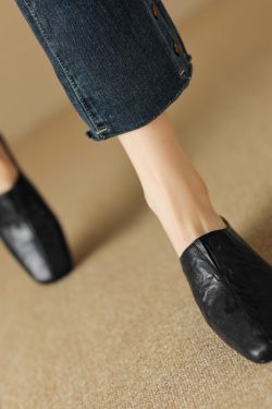 Vintage Lambskin One-Strap Half-Slide Mid-Heel Open-Toe Sandals for Women - Italian Style Casual Footwear