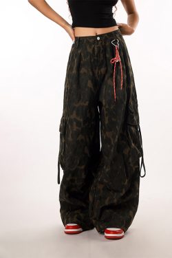 Vintage Leopard Print Camouflage Casual Pants for Women - BF Loose Wide-Leg Trousers in Lazy Style, Perfect for 90s Y2K Fashion