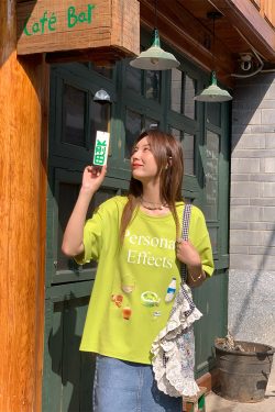 Vintage 'Love and Time' Retro Short Sleeve Printed T-Shirt for Women, Summer Loose Fit Round Neck Top, Y2K Style