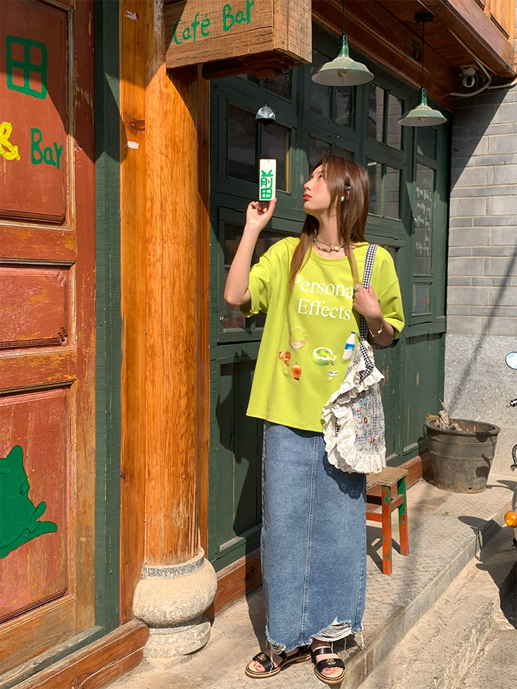 Vintage 'Love and Time' Retro Short Sleeve Printed T-Shirt for Women, Summer Loose Fit Round Neck Top, Y2K Style Vintage 'Love and Time' Retro Short Sleeve Printed T-Shirt for Women, Summer Loose Fit Round Neck Top, Y2K Style