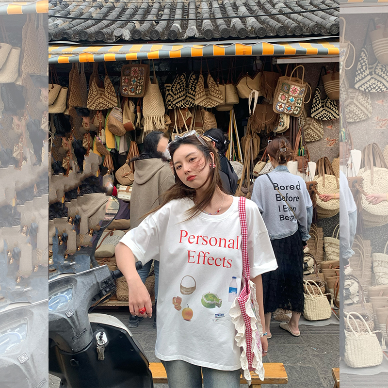 Vintage 'Love and Time' Retro Short Sleeve Printed T-Shirt for Women, Summer Loose Fit Round Neck Top, Y2K Style Vintage 'Love and Time' Retro Short Sleeve Printed T-Shirt for Women, Summer Loose Fit Round Neck Top, Y2K Style