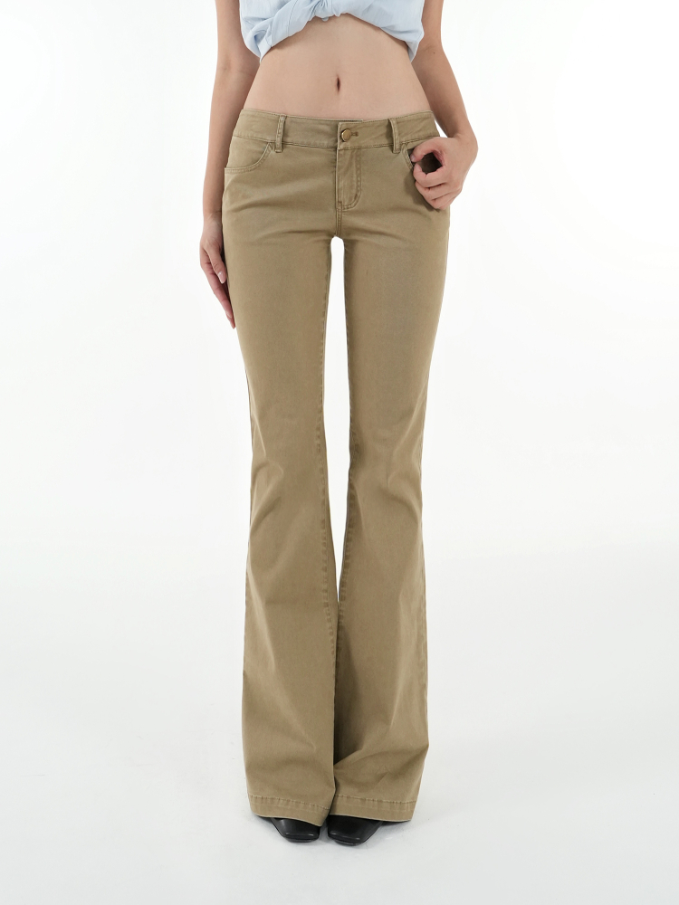 Vintage Low-Rise Khaki Flared Denim Pants for Women - 90s Inspired Workwear Style Vintage Low-Rise Khaki Flared Denim Pants for Women - 90s Inspired Workwear Style