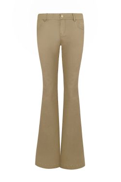 Vintage Low-Rise Khaki Flared Denim Pants for Women - 90s Inspired Workwear Style
