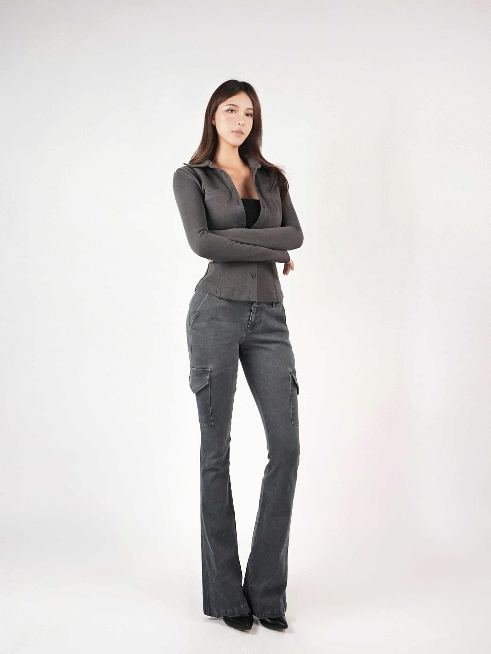 Vintage Low-Rise Washed Micro-Flare Cargo Pants - 90s Inspired Trendy Women's Fashion Bottoms Vintage Low-Rise Washed Micro-Flare Cargo Pants - 90s Inspired Trendy Women's Fashion Bottoms