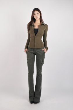 Vintage Low-Rise Washed Micro-Flare Cargo Pants - 90s Inspired Trendy Women's Fashion Bottoms