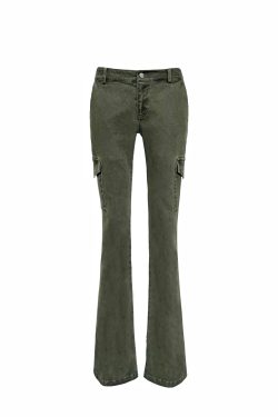 Vintage Low-Rise Washed Micro-Flare Cargo Pants - 90s Inspired Trendy Women's Fashion Bottoms