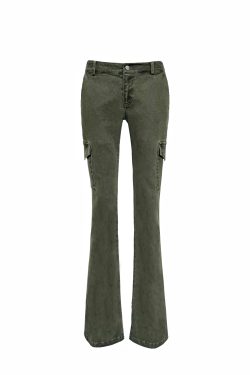 Vintage Low-Rise Washed Micro-Flare Cargo Pants - 90s Inspired Trendy Women's Fashion Bottoms