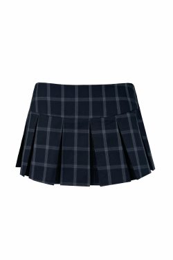 Vintage Low-Waist Blue Plaid Pleated Skirt - Y2K Style, Retro Fashion, 90s Inspired, Women's Trendy Everyday Wear