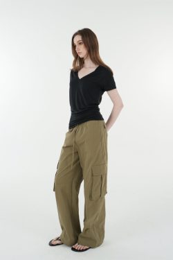 Vintage Low-Waist Multi-Pocket Two-Way Parachute Cargo Wide-Leg Pants - 90s Y2K Style