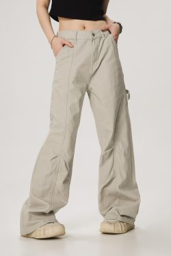 Vintage Lumberjack Casual Pants for Women - Slightly Flared Wide-Leg Style, 90s Inspired Straight Fit