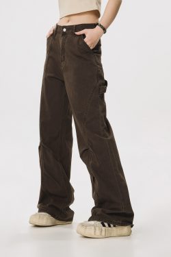 Vintage Lumberjack Casual Pants for Women - Slightly Flared Wide-Leg Style, 90s Inspired Straight Fit