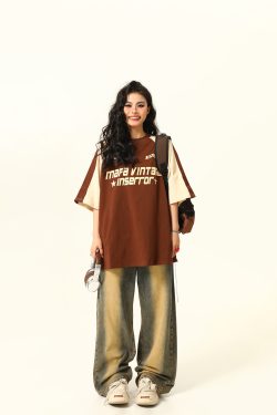 Vintage Maillard Brown Short Sleeve T-Shirt for Men and Women, 2025 Summer Loose Fit Tee, Retro American Style