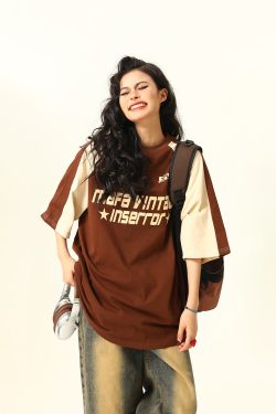 Vintage Maillard Brown Short Sleeve T-Shirt for Men and Women, 2025 Summer Loose Fit Tee, Retro American Style