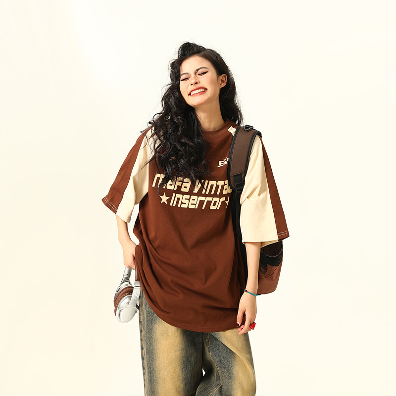 Vintage Maillard Brown Short Sleeve T-Shirt for Men and Women, 2025 Summer Loose Fit Tee, Retro American Style Vintage Maillard Brown Short Sleeve T-Shirt for Men and Women, 2025 Summer Loose Fit Tee, Retro American Style