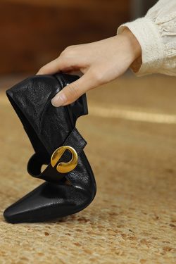 Vintage Mid-Heel Mary Jane Shoes for Women - 2025 Spring Summer Lambskin Chunky Heel Flats, Pointed Toe, Shallow Mouth Design