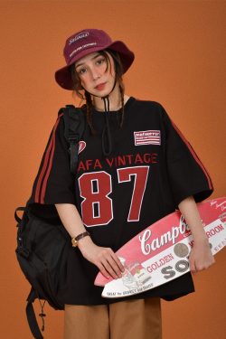 Vintage Motorcycle Graphic Short Sleeve T-Shirt for Women - Summer Loose Fit Couple Tee with Double Stripe Design, Trendy Style