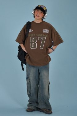 Vintage Motorcycle Graphic Short Sleeve T-Shirt for Women - Summer Loose Fit Couple Tee with Double Stripe Design, Trendy Style