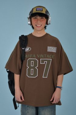 Vintage Motorcycle Graphic Short Sleeve T-Shirt for Women - Summer Loose Fit Couple Tee with Double Stripe Design, Trendy Style