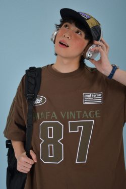 Vintage Motorcycle Graphic Short Sleeve T-Shirt for Women - Summer Loose Fit Double Stripe Trendy Y2K Style