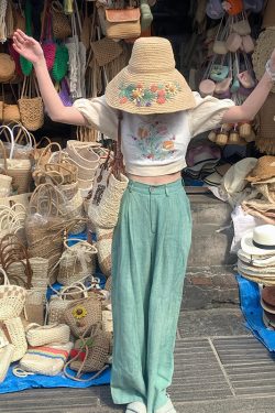 Vintage Mountain Breeze Retro Cotton Linen Casual Pants for Women - Summer Thin Loose High Waist Wide Leg Trousers