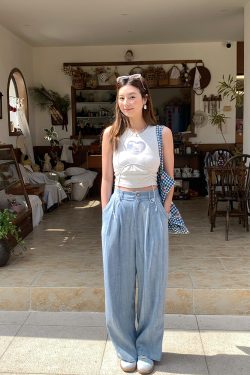 Vintage Mountain Breeze Retro Cotton Linen Casual Pants for Women - Summer Thin Loose High Waist Wide Leg Trousers