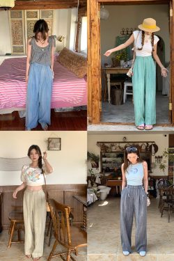 Vintage Mountain Breeze Retro Cotton Linen Casual Pants for Women - Summer Thin Loose High Waist Wide Leg Trousers
