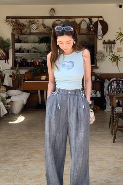 Vintage Mountain Breeze Retro Cotton Linen Casual Pants for Women - Summer Thin Loose High Waist Wide Leg Trousers