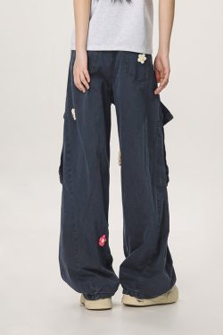 Vintage Multi-Pocket Embroidered Casual Work Pants for Men and Women - Loose Straight Cargo Style, American Retro Fashion