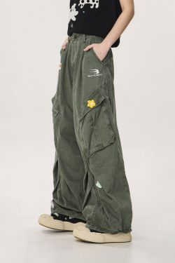 Vintage Multi-Pocket Embroidered Casual Work Pants for Men and Women - Loose Straight Cargo Style, American Retro Fashion