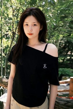 Vintage Off-Shoulder Black T-Shirt for Women - Summer 2025, Short Sleeve, Loose Fit, Slimming Casual Trend